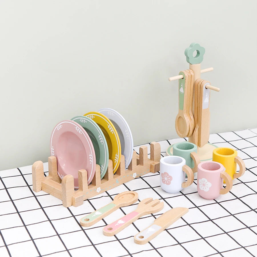 Juguete cocina de madera, juego de vajilla de madera, juego de rol, juguete educativo, juguete preescolar, regalos para niños y niñas