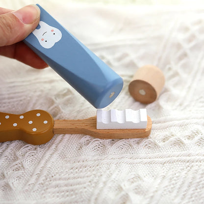 Juego de dentista de madera, para niños y niñas, aprende a cepillarse los dientes y juego de roles.