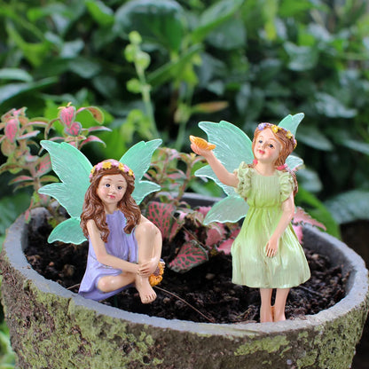 Conjunto de hadas de flores luminosas, cinco elementos decorativos enchufables, estatua de jardín de micropaisaje de hadas de resina, decoración de plantas en maceta o dormitorios infantiles.