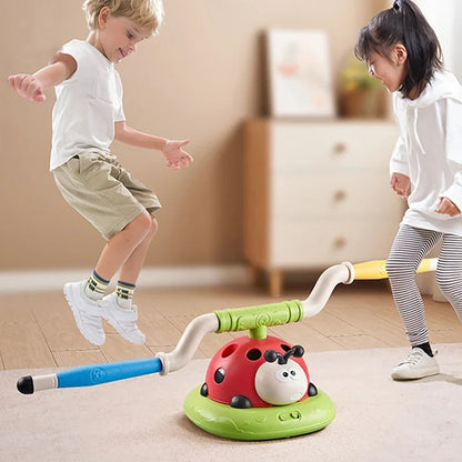 Juguetes deportivos musicales para saltar, 5 en 1, 3 en 1, juego de aros de lanzamiento y lanzador de disparos para niños y niñas, máquina multifunción para interiores y exteriores con diseño de chinita.