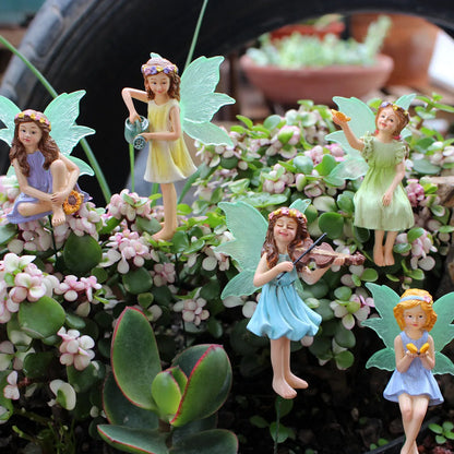 Conjunto de hadas de flores luminosas, cinco elementos decorativos enchufables, estatua de jardín de micropaisaje de hadas de resina, decoración de plantas en maceta o dormitorios infantiles.