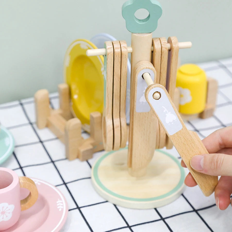 Juguete cocina de madera, juego de vajilla de madera, juego de rol, juguete educativo, juguete preescolar, regalos para niños y niñas