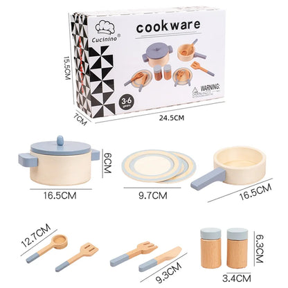 Juguetes de cocina de madera, juguetes de educación temprana, ollas y sartenes de simulación, comida, juego de rol de chef