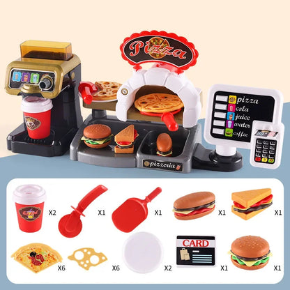 Mini juguetes educativos de rol, cocina, restaurante de comida rápida, hamburguesas, papas fritas, postres, máquina de café, cajero, .