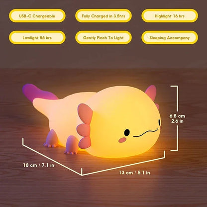 Linda luz nocturna de ajolote para dormitorio de niños