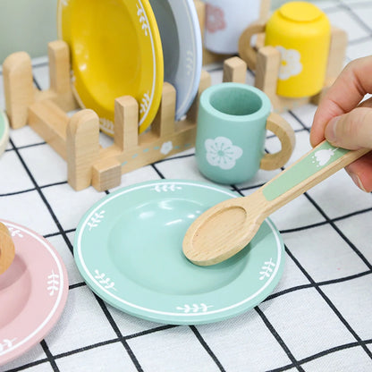 Juguete cocina de madera, juego de vajilla de madera, juego de rol, juguete educativo, juguete preescolar, regalos para niños y niñas