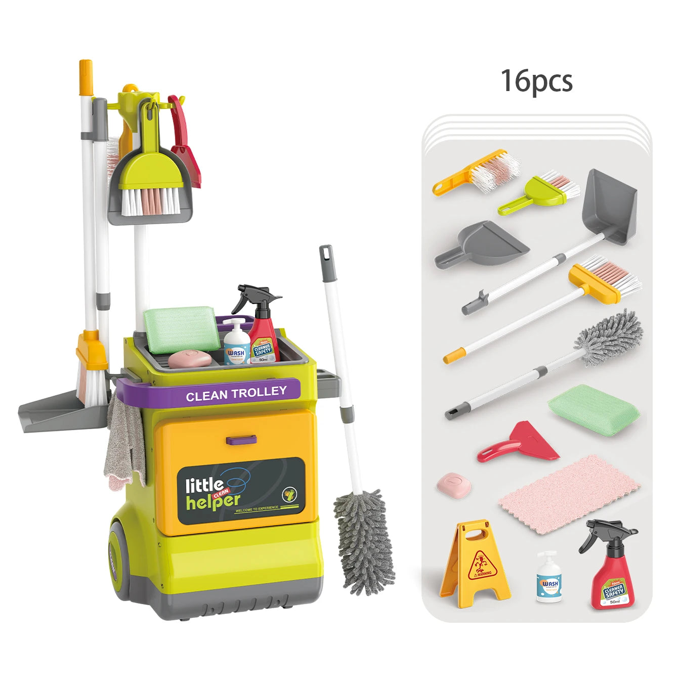 Juego de limpieza de casa de simulación, con carrito de aspiradora y cepillo para niños y niñas.