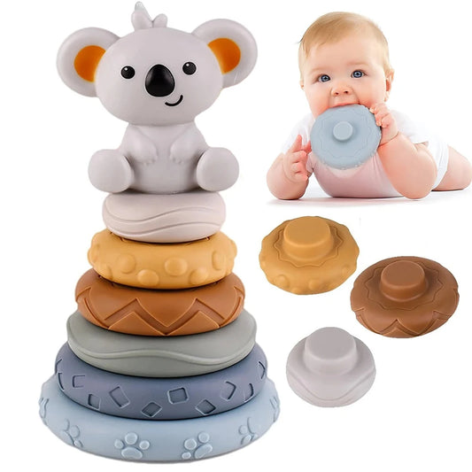 Set de desarrollo sensorial e intelectual Montessori para bebés, desarrollo de la motricidad fina, torre apilable de koalas, juguetes de aprendizaje