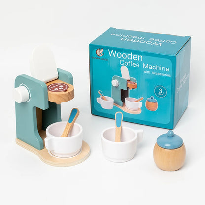 Juguete cocina de madera, máquina de café de madera, tostadora, batidora de alimentos, aprendizaje temprano, juego de rol.