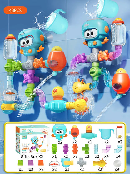 Divertido juguete para la hora del baño para bebés y niños, juego de agua con chorro y tubos giratorios. Con fuertes ventosas.