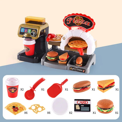 Mini juguetes educativos de rol, cocina, restaurante de comida rápida, hamburguesas, papas fritas, postres, máquina de café, cajero, .