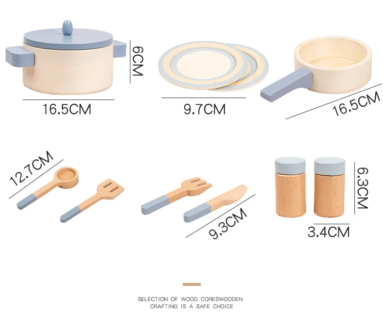 Juguetes de cocina de madera, juguetes de educación temprana, ollas y sartenes de simulación, comida, juego de rol de chef