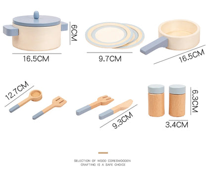 Juguetes de cocina de madera, juguetes de educación temprana, ollas y sartenes de simulación, comida, juego de rol de chef