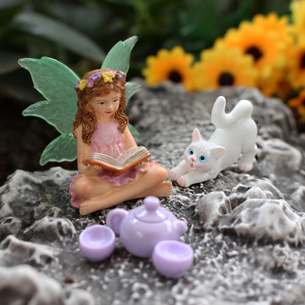 Juego de 6 estatuas de bonsái de resina con diseño de hadas de las flores luminosa, minijardín de cuento de hadas para exteriores, artesanías decorativas, accesorios para macetas