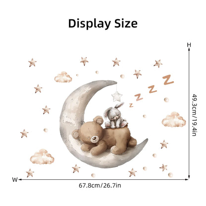 Pegatinas de pared con diseño de oso dormido, luna, estrella, para muebles, dormitorio, habitación infantil.