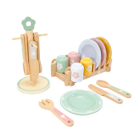 Juguete cocina de madera, juego de vajilla de madera, juego de rol, juguete educativo, juguete preescolar, regalos para niños y niñas