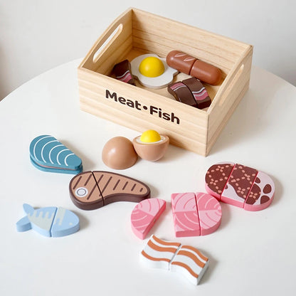 Juego de simulación de cocina, caja de madera, fruta cortada, galletas magnéticas, juego para niñas y niños.