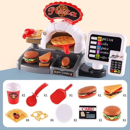Mini juguetes educativos de rol, cocina, restaurante de comida rápida, hamburguesas, papas fritas, postres, máquina de café, cajero, .