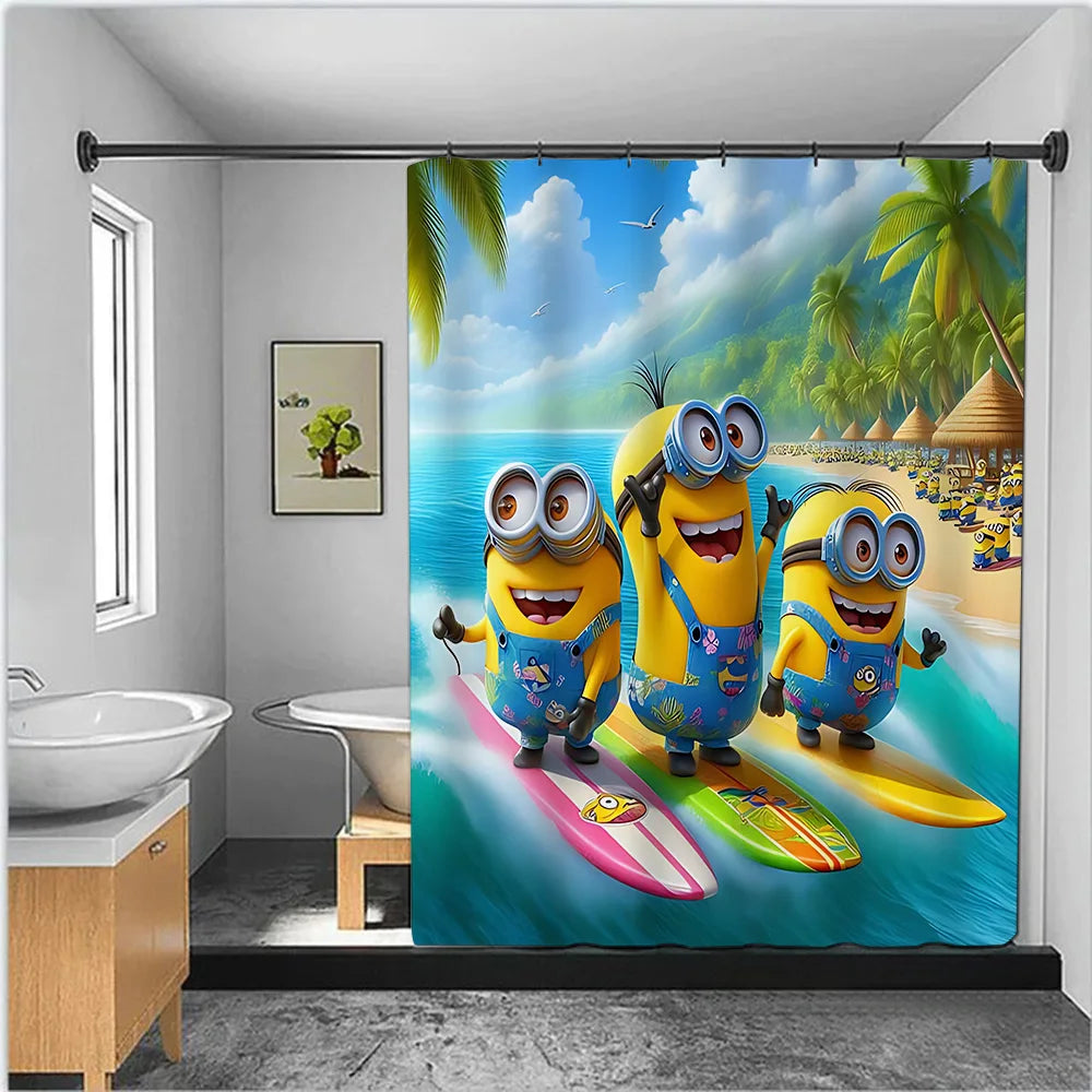 Cortina de ducha minions, decoración del hogar y baño, cortina con gancho, tela de poliéster impermeable