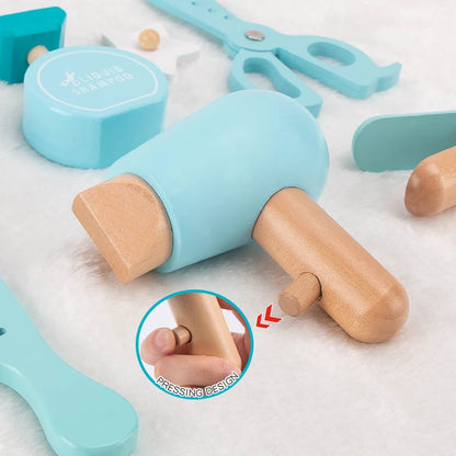 Juego de rol,  peluquería de madera, barbería, Montessori, juguetes educativos de aprendizaje para niños y niñas.