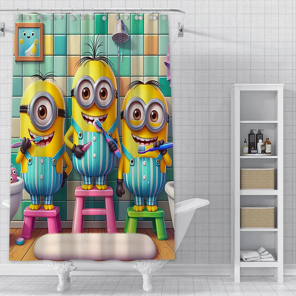 Cortina de ducha minions, decoración del hogar y baño, cortina con gancho, tela de poliéster impermeable