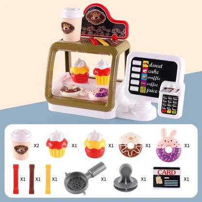Mini juguetes educativos de rol, cocina, restaurante de comida rápida, hamburguesas, papas fritas, postres, máquina de café, cajero, .