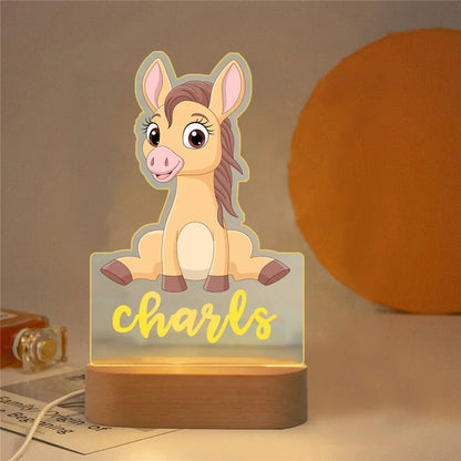 Lámpara de noche de animales personalizada para niños o niñas, lámpara acrílica para decoración de dormitorio,