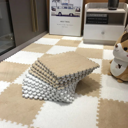 Alfombra de juego de felpa suave para niños, Alfombra de rompecabezas de espuma Eva para bebés, mantiene el calor, 30x30x1CM