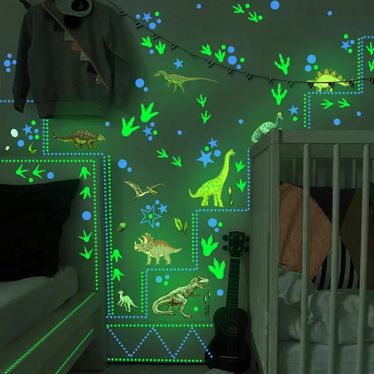 Pegatinas de pared de dinosaurios luminosos de luz verde para el hogar, dormitorio, habitación infantil, decoración, calcomanías fluorescentes de animales que brillan en la oscuridad.