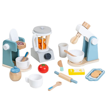 Juguete cocina de madera, máquina de café de madera, tostadora, batidora de alimentos, aprendizaje temprano, juego de rol.