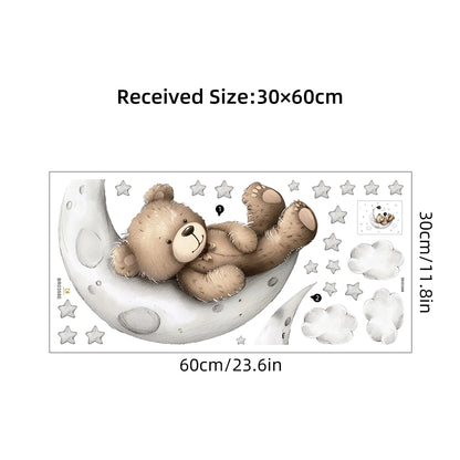 Pegatinas de pared con diseño de oso dormido, luna, estrella, para muebles, dormitorio, habitación infantil.