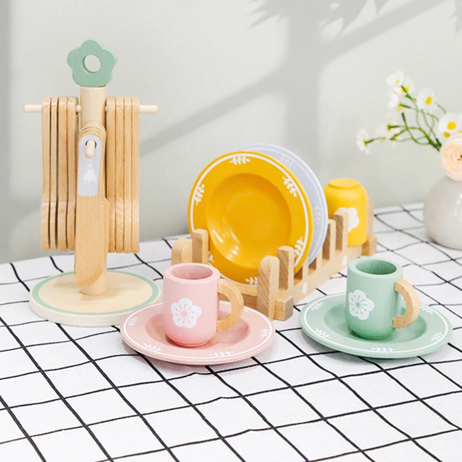 Juguete cocina de madera, juego de vajilla de madera, juego de rol, juguete educativo, juguete preescolar, regalos para niños y niñas
