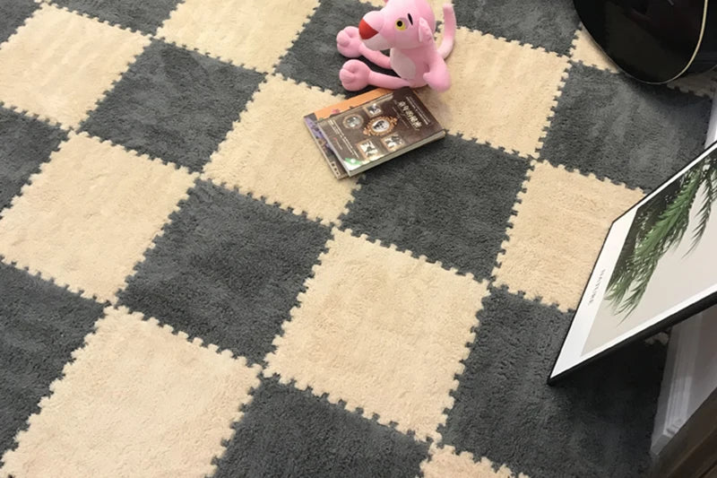 Alfombra de juego de felpa suave para niños, Alfombra de rompecabezas de espuma Eva para bebés, mantiene el calor, 30x30x1CM