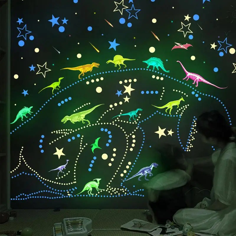 Pegatinas de pared de dinosaurios luminosos de luz verde para el hogar, dormitorio, habitación infantil, decoración, calcomanías fluorescentes de animales que brillan en la oscuridad.