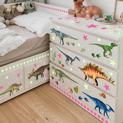 Pegatinas de pared de dinosaurios luminosos de luz verde para el hogar, dormitorio, habitación infantil, decoración, calcomanías fluorescentes de animales que brillan en la oscuridad.