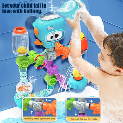 Divertido juguete para la hora del baño para bebés y niños, juego de agua con chorro y tubos giratorios. Con fuertes ventosas.