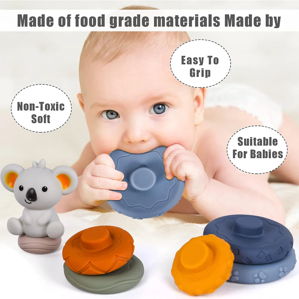 Set de desarrollo sensorial e intelectual Montessori para bebés, desarrollo de la motricidad fina, torre apilable de koalas, juguetes de aprendizaje
