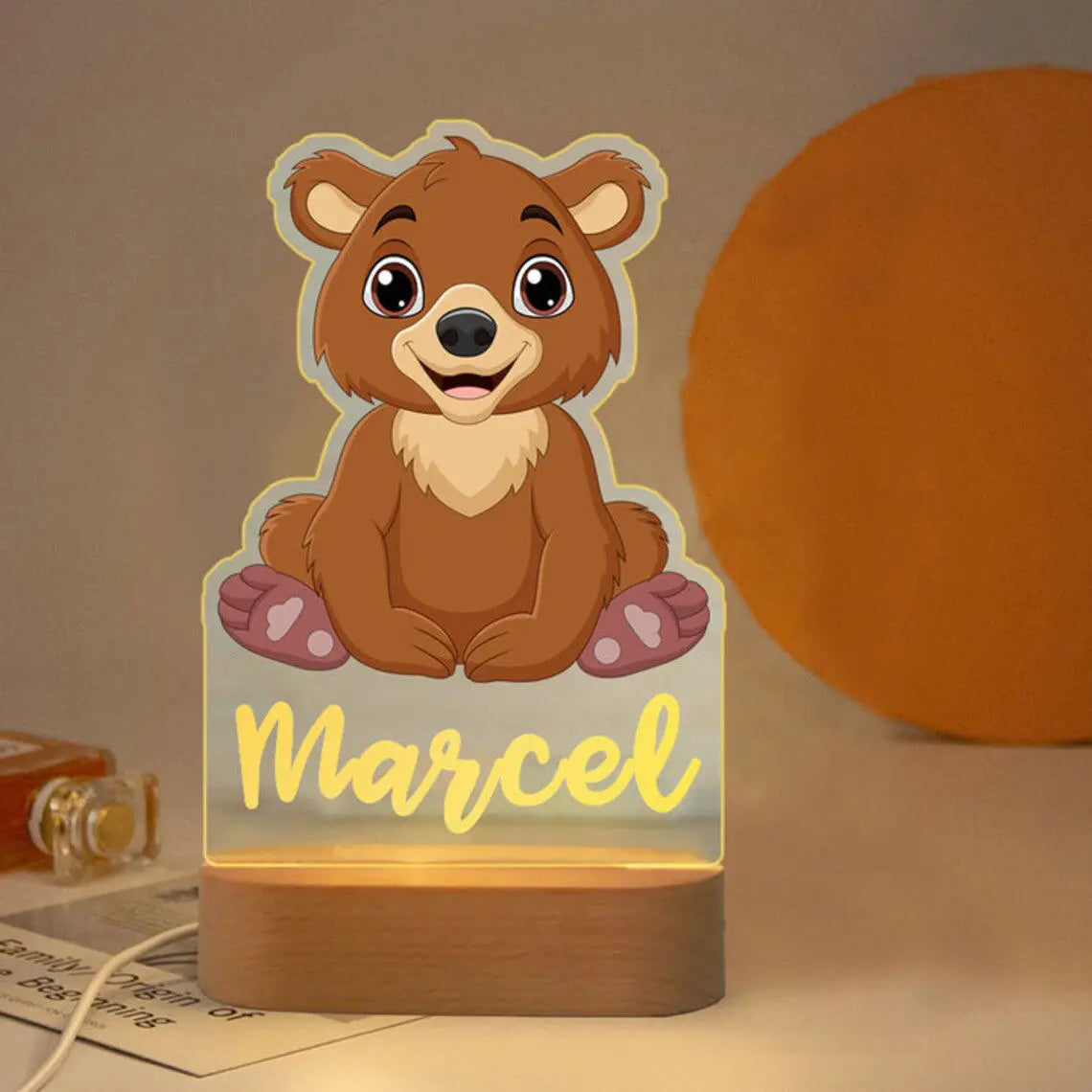 Lámpara de noche de animales personalizada para niños o niñas, lámpara acrílica para decoración de dormitorio,