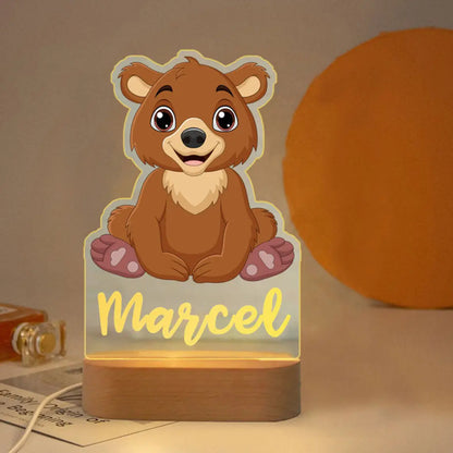 Lámpara de noche de animales personalizada para niños o niñas, lámpara acrílica para decoración de dormitorio,