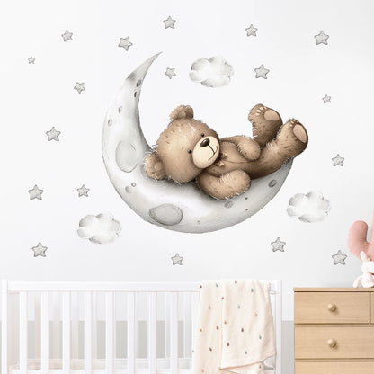 Pegatinas de pared con diseño de oso dormido, luna, estrella, para muebles, dormitorio, habitación infantil.