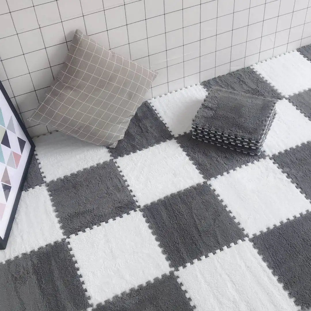 Alfombra de juego de felpa suave para niños, Alfombra de rompecabezas de espuma Eva para bebés, mantiene el calor, 30x30x1CM