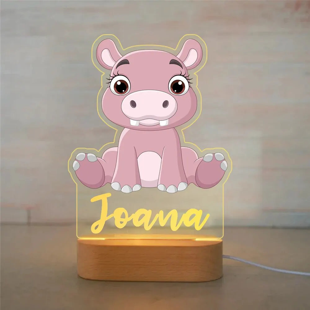 Lámpara de noche de animales personalizada para niños o niñas, lámpara acrílica para decoración de dormitorio,