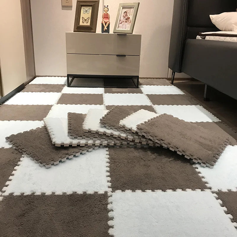 Alfombra de juego de felpa suave para niños, Alfombra de rompecabezas de espuma Eva para bebés, mantiene el calor, 30x30x1CM