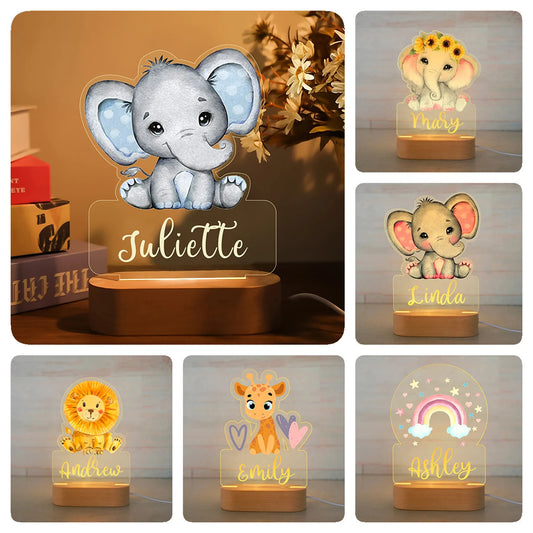 Lámpara de noche de animales personalizada para niños o niñas, lámpara acrílica para decoración de dormitorio,