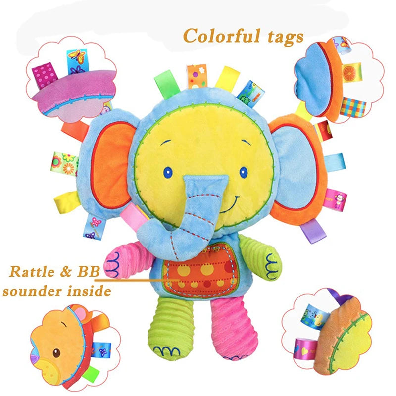 Animal de peluche para bebé,  juguete suave, elefante adorable, sonajeros incorporados, juguete sensorial para recién nacidos, regalos para bebés.
