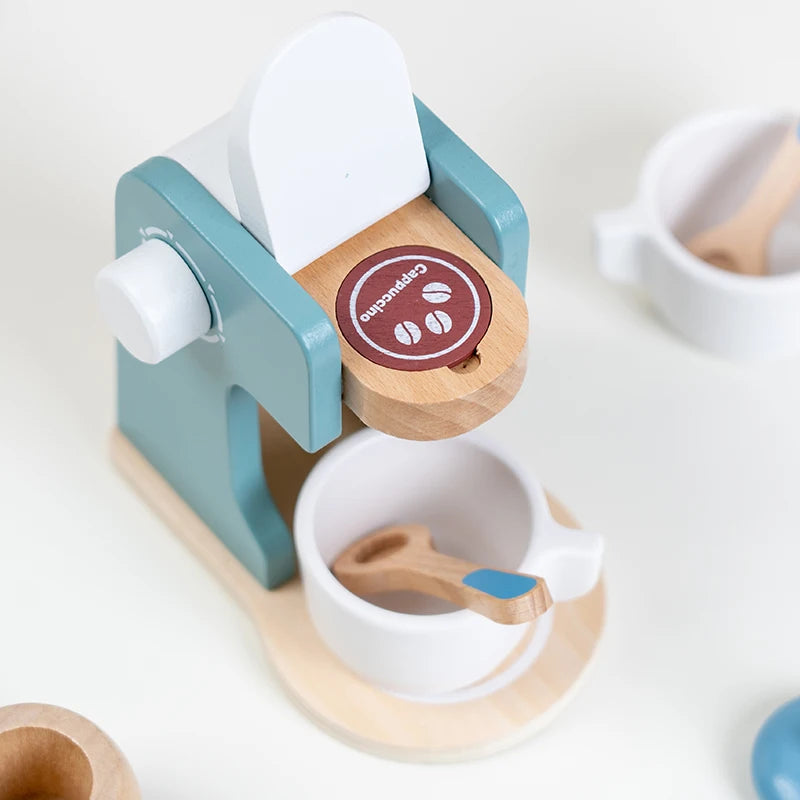 Juguete cocina de madera, máquina de café de madera, tostadora, batidora de alimentos, aprendizaje temprano, juego de rol.
