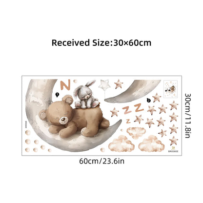 Pegatinas de pared con diseño de oso dormido, luna, estrella, para muebles, dormitorio, habitación infantil.