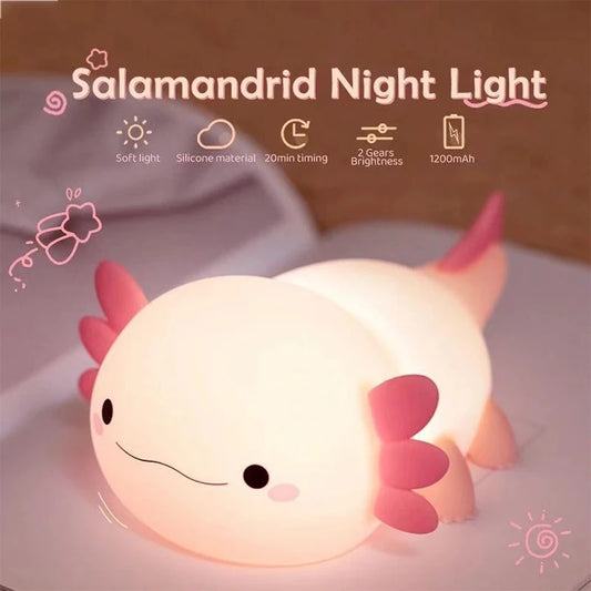 Linda luz nocturna de ajolote para dormitorio de niños