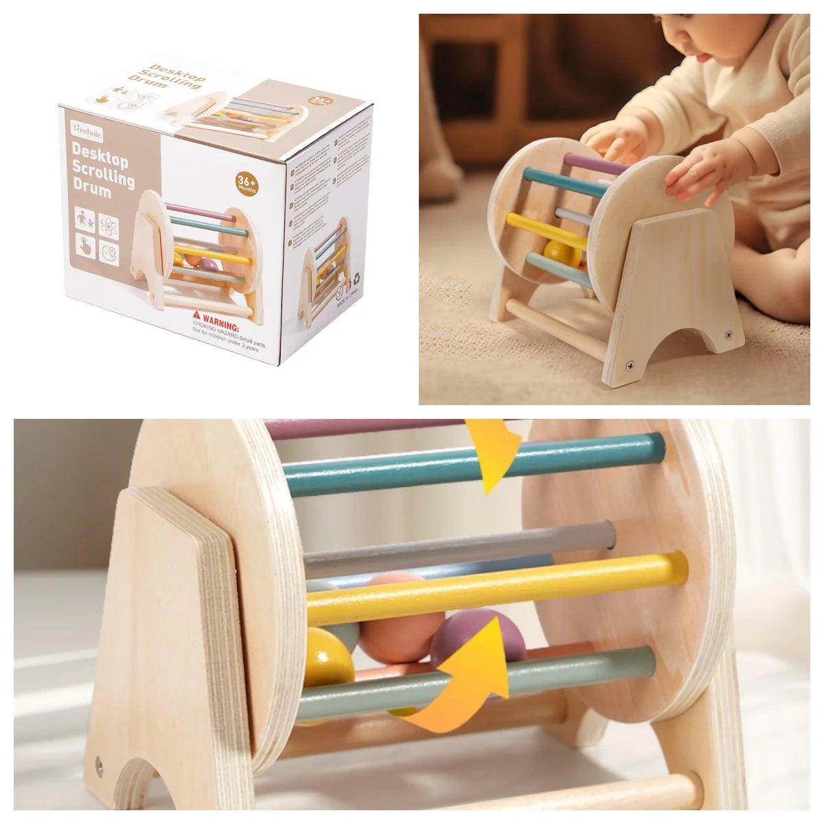Instrumentos de sonido de madera, campana relajante, buen agarre, juguete apto para morder ,educación infantil.