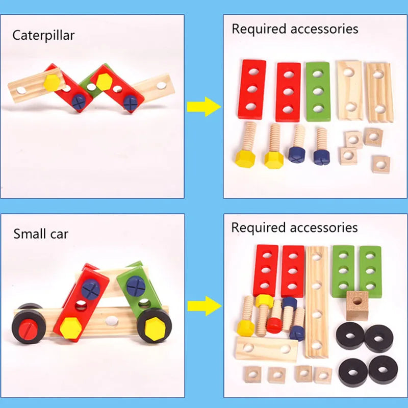 Juguetes educativos herramientas de carpintero, Montessori para niños y niñas, caja de herramientas de plástico o madera, juego de simulación, conjunto de tuercas y tornillos.